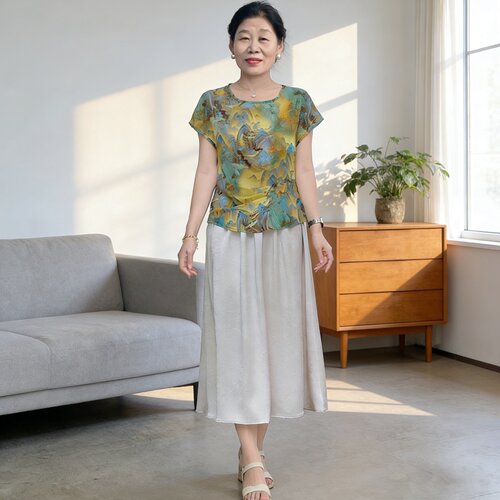 妈妈夏季套装裙中国风短袖半身裙