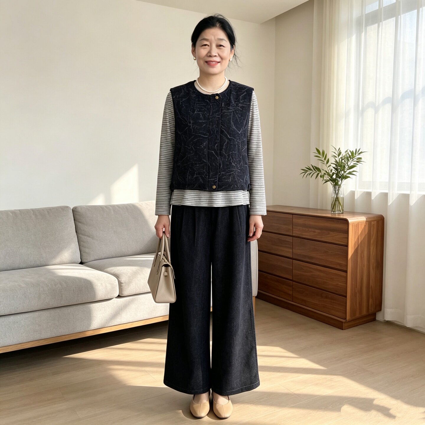 中年妈妈秋装牛仔马甲休闲三件套