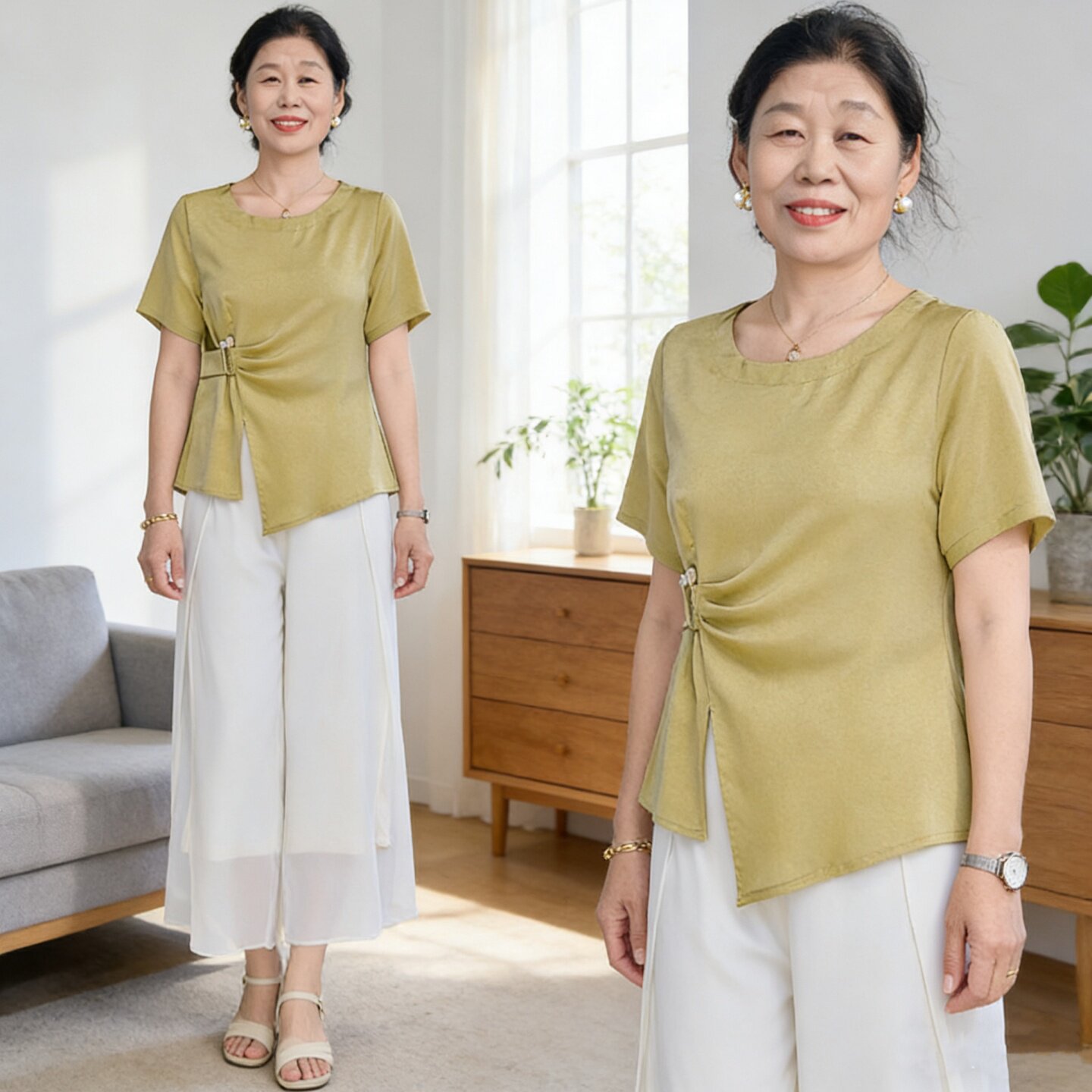 洋气妈妈装夏季高贵时尚套装中年女短袖上衣八分裤显瘦气质两件套