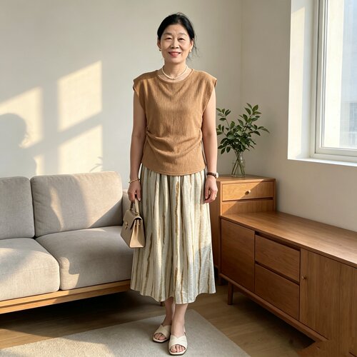 妈妈时尚套装短袖小衫条纹阔腿裤
