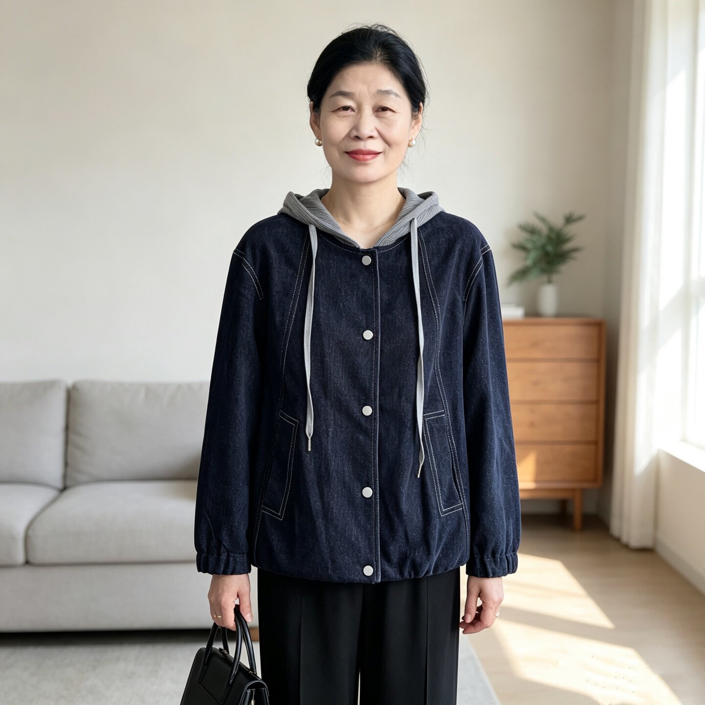 中年妈妈秋装连帽牛仔外套夹克服