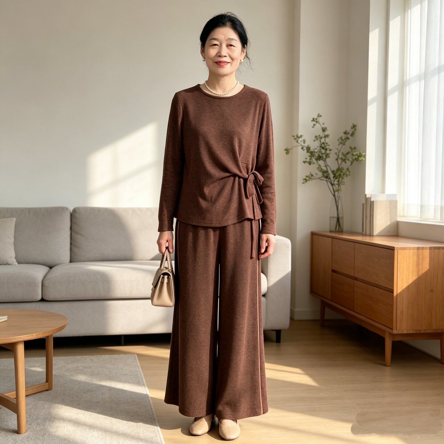 时尚气质妈妈秋装收腰显瘦套装女