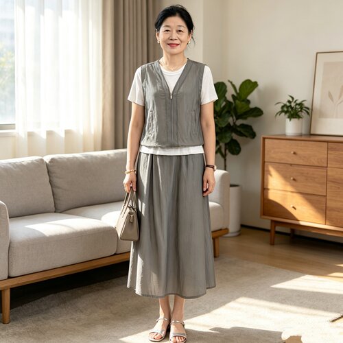 时尚假两件套装女夏季中年妈妈装