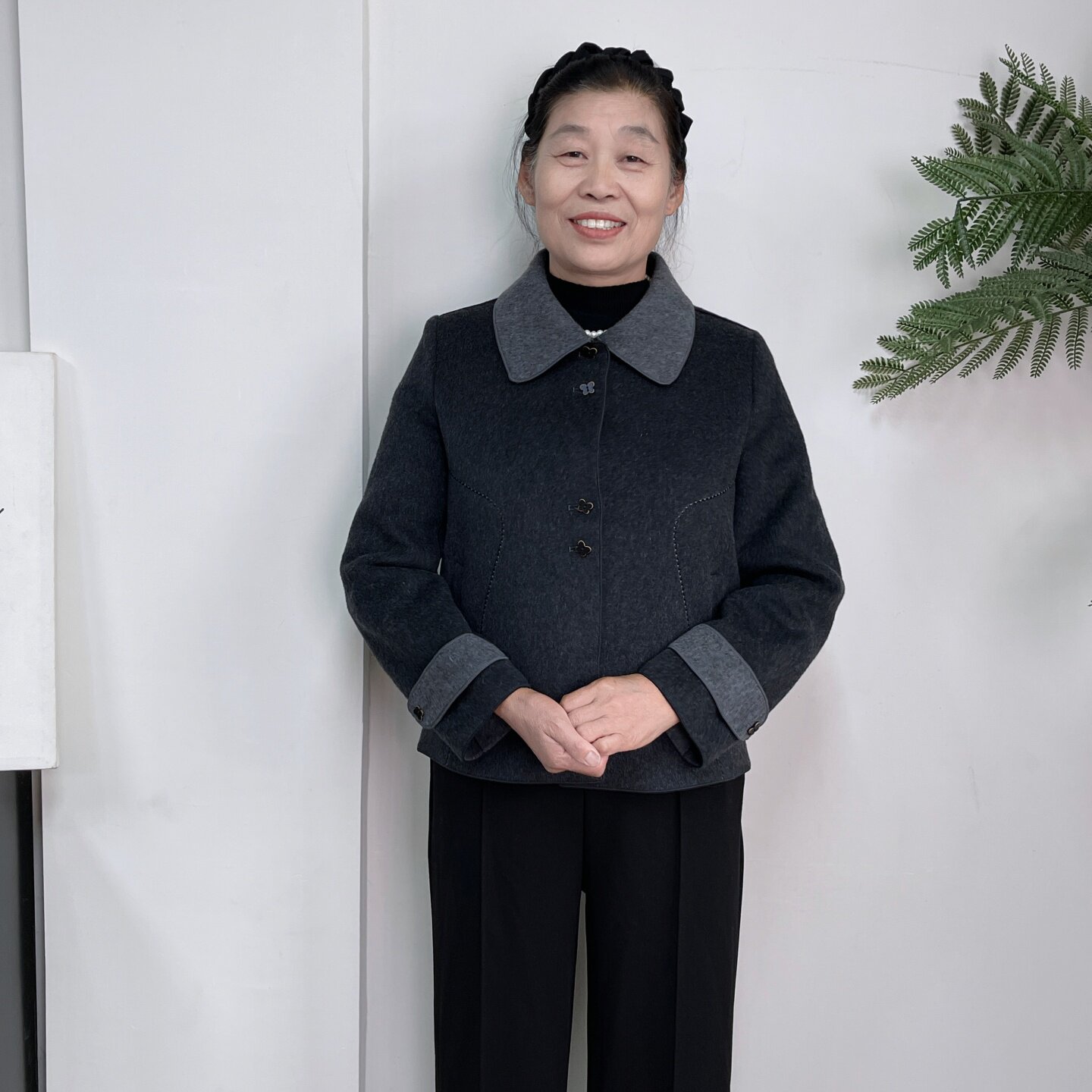 高级感双面尼大衣女短款羊毛外套