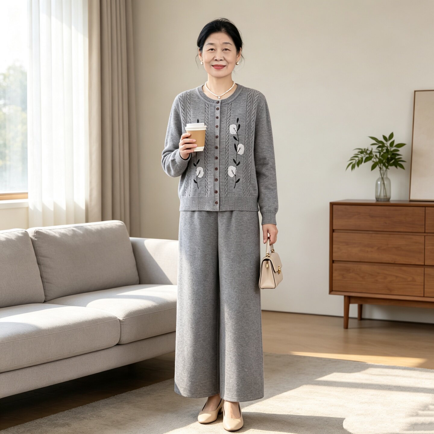 针织开衫外套阔腿裤女休闲两件套