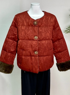 中年妈妈冬装红色国风棉服外套中老年人女装宽松大码加厚保暖棉袄