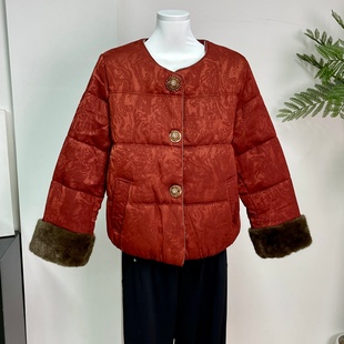 中年妈妈冬装红色国风棉服外套中老年人女装宽松大码加厚保暖棉袄