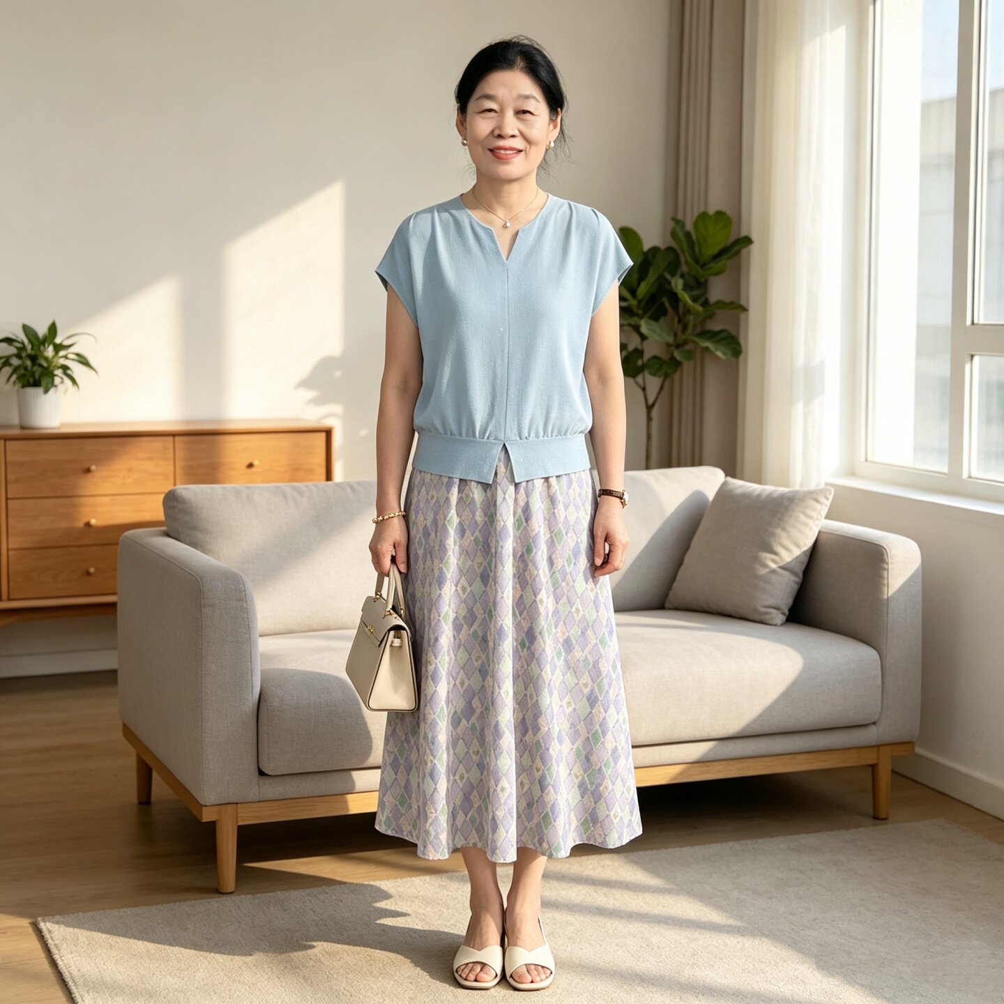 妈妈夏装时尚洋气减龄套装裙端庄大气半身裙短袖上衣两件套中年女