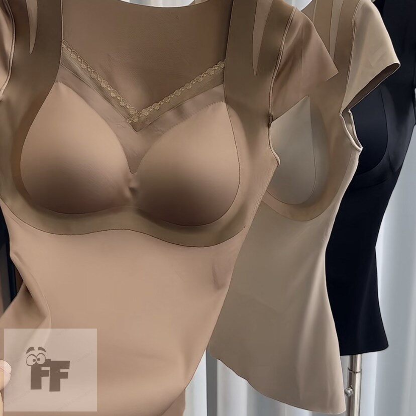 秋冬新款女性感蕾丝V领小飞袖紧致提腹塑性一体磨毛保暖打底背心