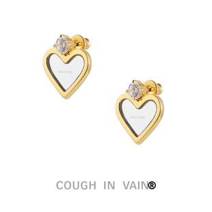 心形镜面反射镶钻耳钉 VAIN COUGH