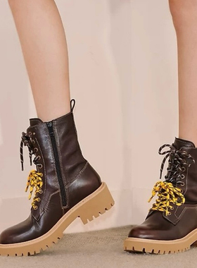 商场同款2025款灵魂乐手英伦风黑色马丁靴中筒靴厚底女靴EGB51DZ5