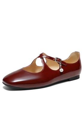 商场同款银红色交叉带玛丽珍26春款真皮小方头婚鞋浅口单鞋BGK01A