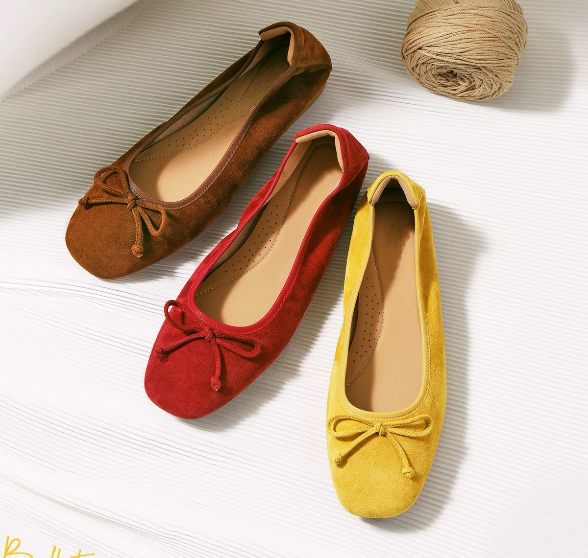 商场同款舒芙蕾羊皮芭蕾红黄平底单鞋女新款软底蛋卷鞋子E1E1DCQ5