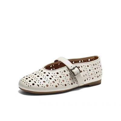 商场同款2026新款无尽夏羊皮镂空玛丽珍单鞋子芭蕾凉拖女鞋BFF15