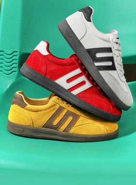 商场同款跑道赛车鞋女复古薄底红色德训鞋增高运动休闲鞋E2K1DCM5