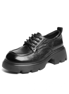 商场同款英伦风复古厚底牛津鞋女25秋黑色小皮鞋深口单鞋E1X1DCM5