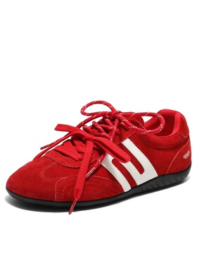 商场同款单鞋女跑道方程式赛车鞋2025秋新款薄底红色德训鞋女鞋子