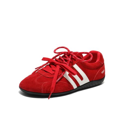 商场同款单鞋女跑道方程式赛车鞋2025秋新款薄底红色德训鞋女鞋子