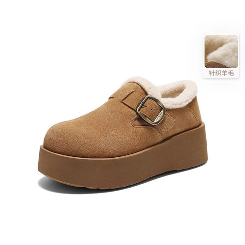 商场同款千层可颂勃肯鞋棉鞋女冬加绒雪地靴厚底保暖毛毛鞋B2924D