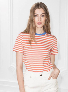 现货法式小众 文艺风海魂衫经典款撞色圆领纯棉条纹短袖T恤基础款