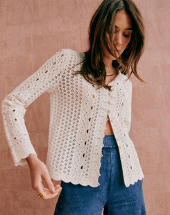 上衣外套 扇贝钩花边防晒衫 现货法式 小众复古纯棉镂空钩编针织开衫