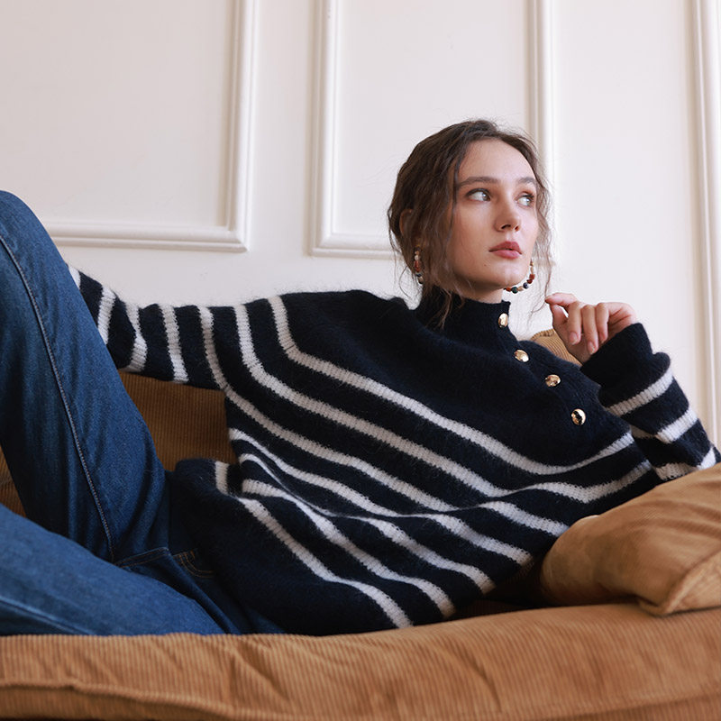 现货软糯fufu马海毛法式小众复古海魂衫斜襟纽扣套头针织毛衣上衣,女装/女士精品,毛针织衫,淘宝优惠券,粉丝福利购,淘宝优惠卷