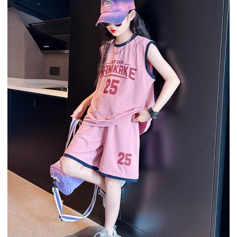 儿童篮球服套装夏装韩版女童短袖运动衣服女大童夏季短裤两件套