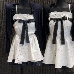 日系甜美少女学院风波点吊带连衣裙套装女学生夏季新款开衫两件套