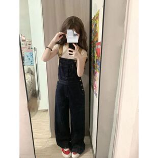潮 高腰宽松直筒阔腿休闲连体裤 奶fufu小个子牛仔背带裤 女春夏新款