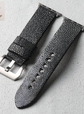 手工高端珍珠鱼皮表带适配apple watch 49MM 46MM 45MM Ultra S10