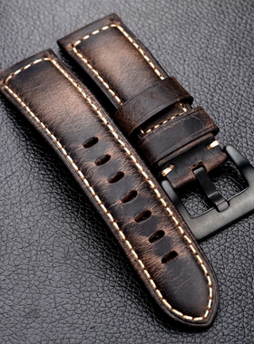 手工灰色头层牛皮表带适配沛胖大海20 22 24MM真皮柔软光面表链