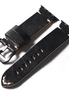 手工头层牛皮表带适配iWatch 49MM 46MM 45MM 真皮表链加厚Ultra