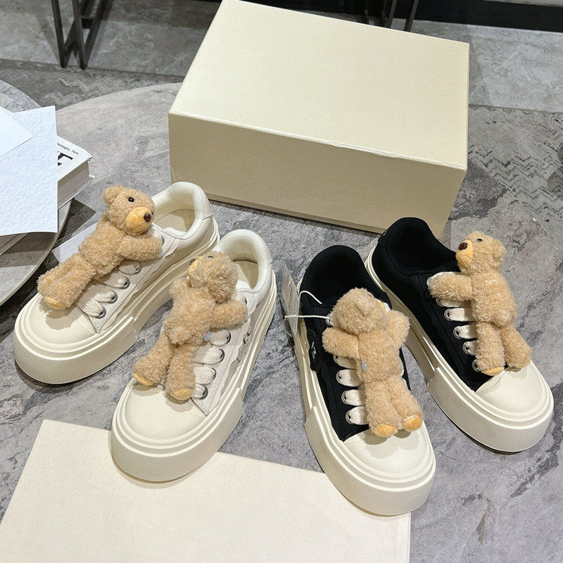 顶版玩偶小熊帆布鞋女2025新款厚底增高系带小白鞋运动休闲板鞋潮,女鞋,时尚休闲鞋,淘宝优惠券,粉丝福利购,淘宝优惠卷
