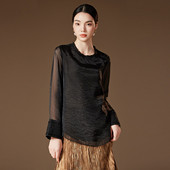 新款 网纱拼接衬衫 时尚 2026春季 复古设计小衫 简约随性百搭上衣