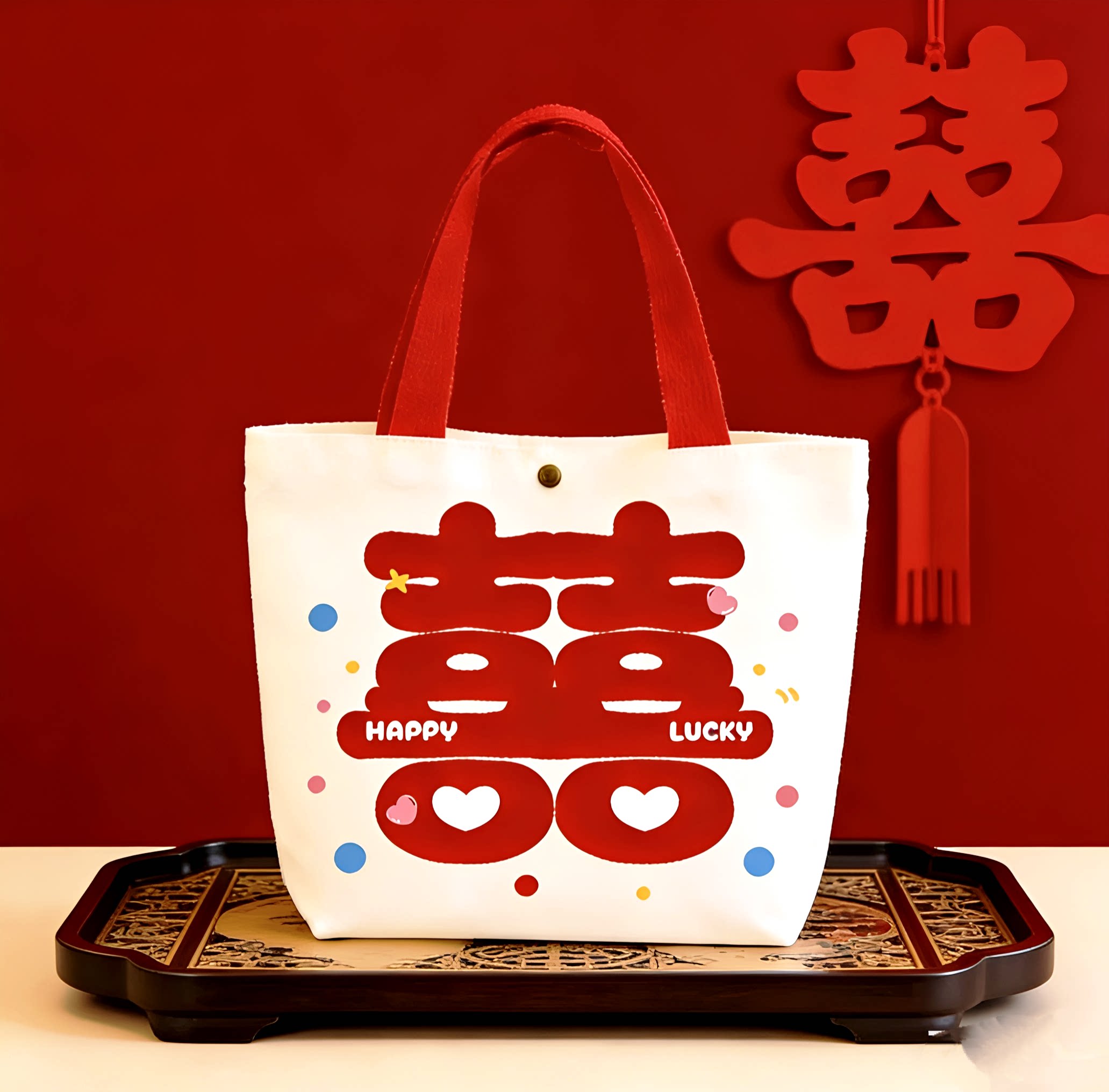 结婚喜糖手提袋礼品袋高级感婚礼创意喜糖盒中式婚庆伴手礼帆布袋