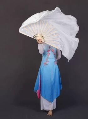真丝白色扇子舞蹈扇双面加长盛世鸿姿雪中梅梁祝广场古典跳舞扇子