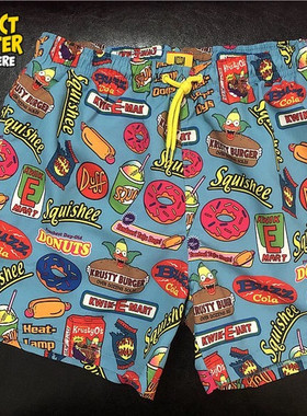 辛普森汉堡krusty卡通沙滩裤运动短裤速干短裤