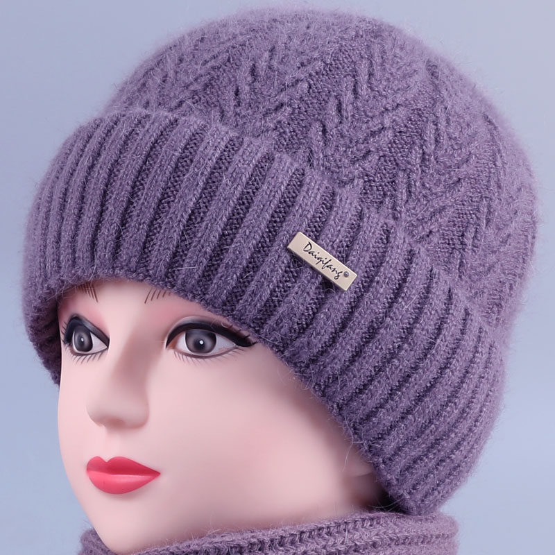 秋冬天女士帽子中老年人妈妈兔毛线针织加绒保暖帽奶奶老太太棉帽