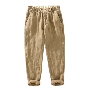 色织直筒亚麻裤男春夏季复古高级感潮透气纯麻料休闲裤全麻九分裤