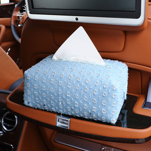 车载纸巾盒轻奢高级感满天星抽纸盒挂式手扶箱中控台绑带纸抽盒