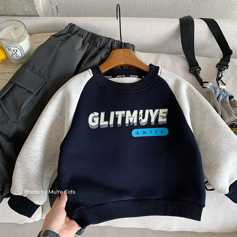 木野冬季男童卫衣加绒加厚湖州织里童装儿童服饰洋气百搭宽松上衣