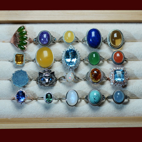 碧玺欧泊绿松排钻水晶戒指天然