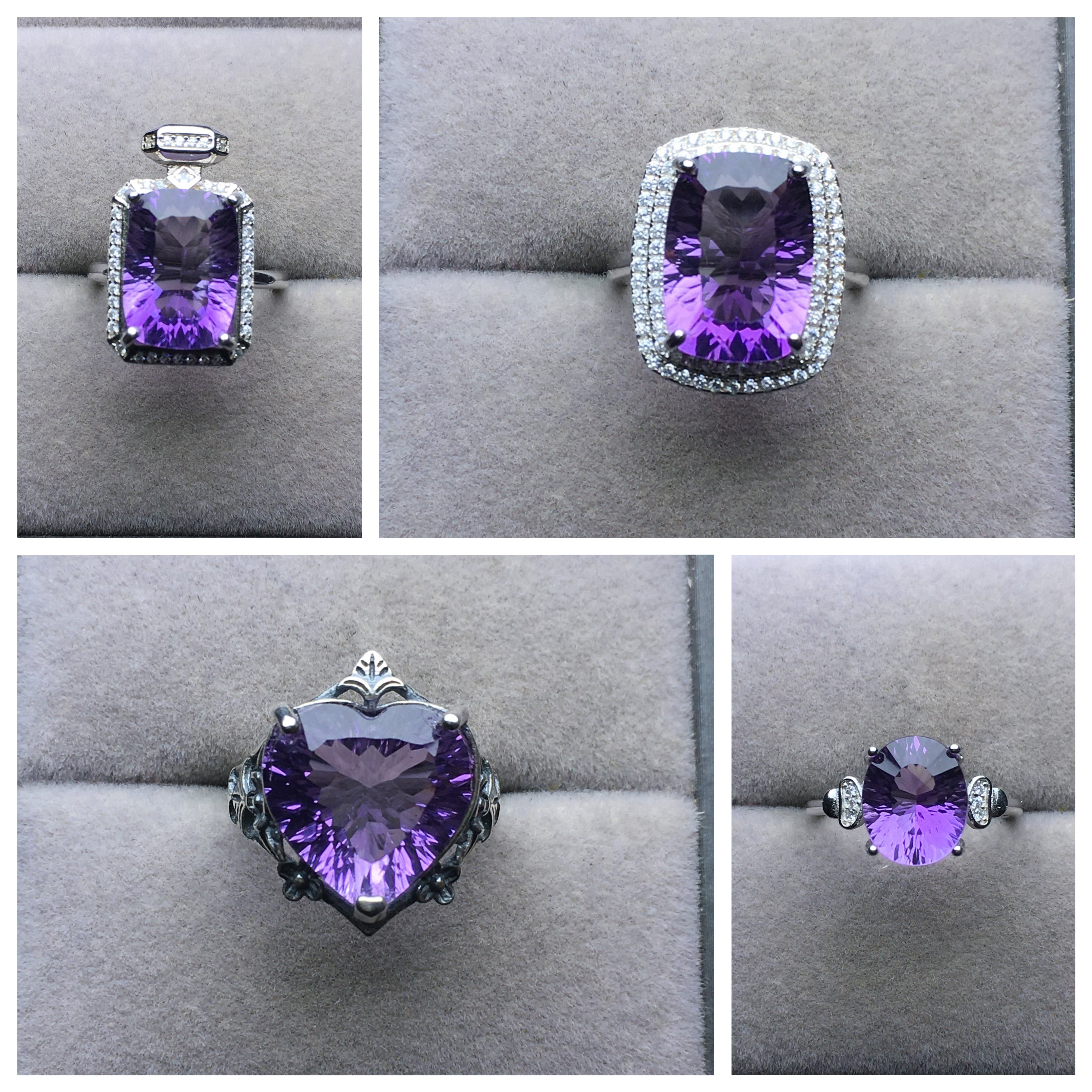 正品天然巴西紫水晶戒指烟花切