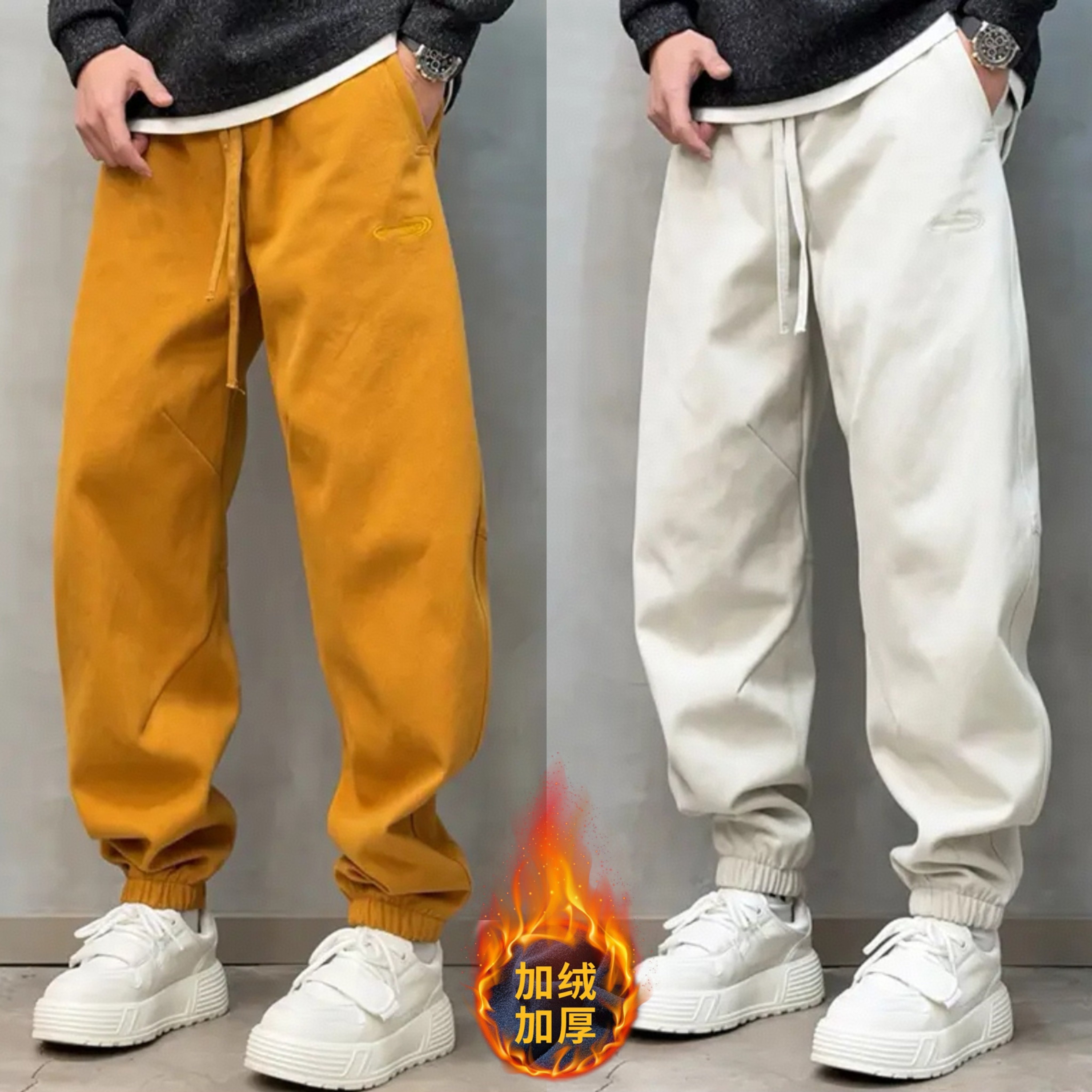 冬季重磅抓绒保暖工装束脚休闲裤男士潮牌刺绣痞帅百搭运动哈伦裤,男装,休闲裤,淘宝优惠券,粉丝福利购,淘宝优惠卷