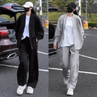 外套直筒裤 高级感V领开衫 两件套 男士 2026春秋慵懒风休闲运动套装