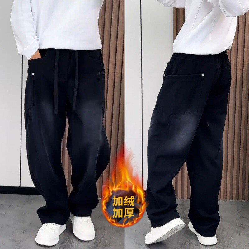秋冬新款加绒加厚阔腿弯刀休闲裤男潮牌美式高街舒适保暖运动卫裤,男装,休闲裤,淘宝优惠券,粉丝福利购,淘宝优惠卷