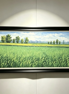 餐厅五谷丰登油画 金黄色麦田丰收挂画 横版现代立体装饰画风景画