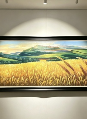 餐厅纯手绘五谷丰登油画 金黄色麦田丰收挂画 横版现代立体装饰画