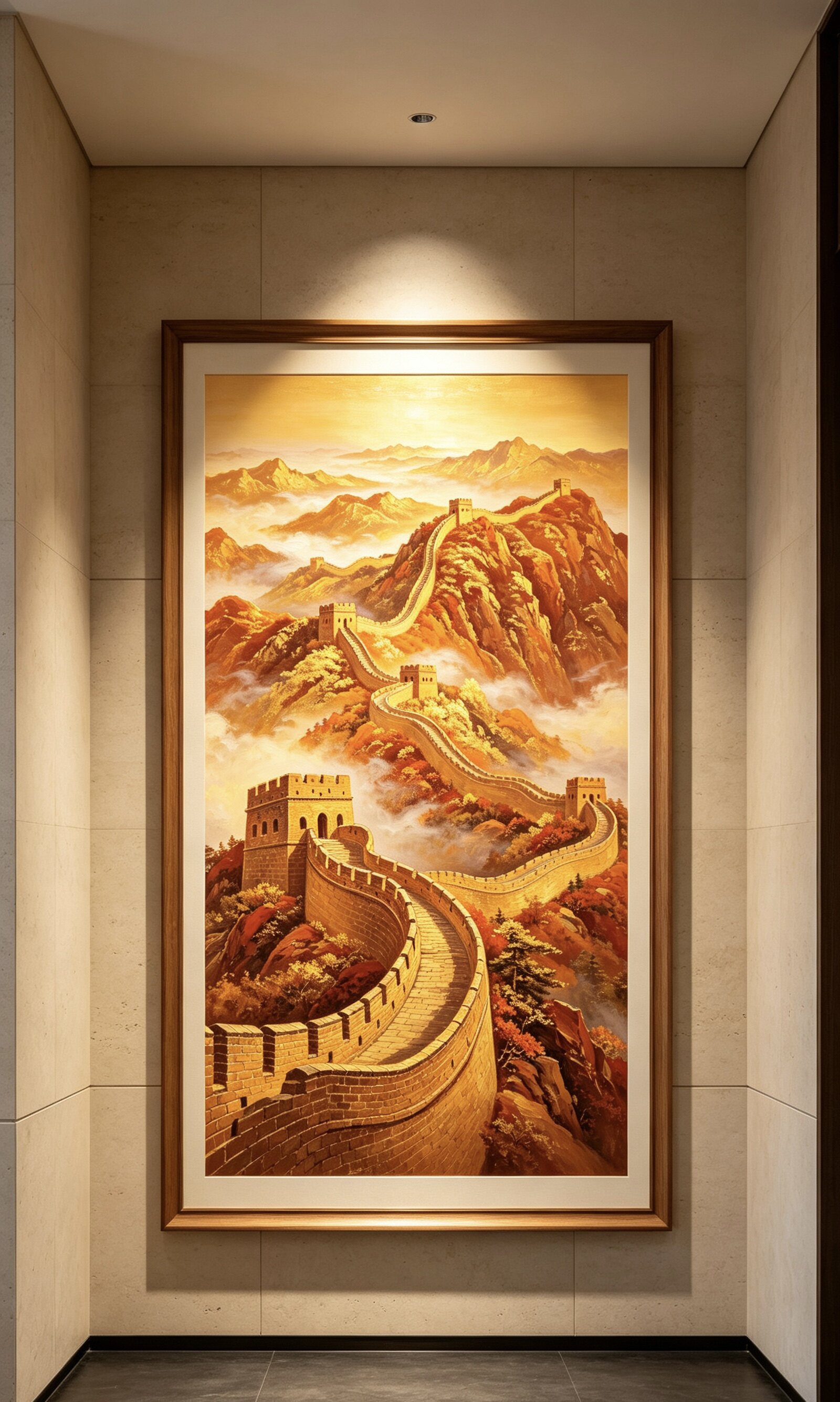 手绘万里长城油画靠山紫气东来中油画