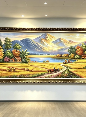 现代轻奢餐厅手绘油画丰收麦田风景装饰画家大业大挂画高级感挂画